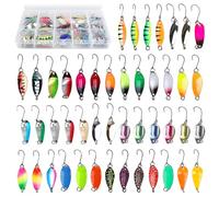 GBKDQQ Juego de 46 cebos para trucha, juego de cucharas para trucha, anzuelos individuales, juego de señuelos, juego de anzuelos para pesca de trucha, juego de cucharas, juego con caja de