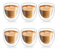 GBKDQQ - Juego de tazas de café de vidrio de borosilicato, doble pared, 6 x 80 ml, 6 cucharas, capuchino, tazas de café, vasos térmicos
