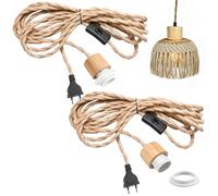 GBKDQQ Lámpara colgante vintage con enchufe, 2 portalámparas E27 con cable, 450 cm, cable de cuerda de cáñamo, extensión de cable de lámpara de estilo industrial con interruptor, lámpara colgante DIY