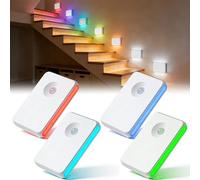 GBKDQQ Luz nocturna con detector de movimiento, 4 unidades RGB de 7 colores, detector de movimiento interior, recargable, luz de escalera, lámpara de noche para pasillo, dormitorio, cocina, baño