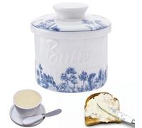 GBKDQQ - Mantequillera de cerámica francesa, mantequera redonda de cerámica, campana de mantequilla, recipiente para mantequilla de porcelana vintage con tapa para guardar mantequilla fresca, suave y