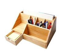 GBKDQQ Organizador de escritorio de bambú con cajón, organizador de escritorio de madera, caja de lápices, escritorio, organizador de escritorio, soporte para bolígrafos de bambú, estante para oficina