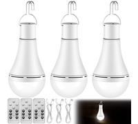 GBKDQQ - Pack de 3 bombillas recargables USB, bombilla LED de 12 W con gancho y mando a distancia, bombillas LED de 3 modos a pilas, luz de emergencia