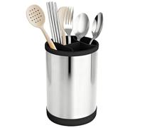 GBKDQQ Soporte para utensilios de cocina, giratorio 360°, soporte para utensilios de cocina de acero inoxidable, organizador de utensilios de cocina con fondo de drenaje, recipiente para encimera