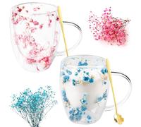 GBKDQQ Vasos de Doble Pared: 2 Piezas Vasos de Café de Doble Pared con Flores Secas, Vasos Térmicos para Bebidas Calientes y Frías (350ml, Rosa y Blanco)