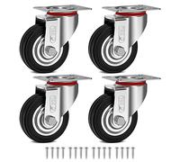 GBL Heavy Duty Ruedas + Tornillos - 75mm hasta 200kg - Paquete de 4 Ruedas silenciosas sin marcas en el suelo para muebles - Ruedas recubiertas de goma para carros - Ruedas plateadas