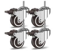 GBL Ruedas Giratorias para Trabajo Pesado con 4 Frenos + Tornillos - 50mm M10 x 25mm Hasta 200kg - Paquete de 4 Ruedas Silenciosas Sin Marcas en el Suelo para Muebles - Ruedas Plateadas