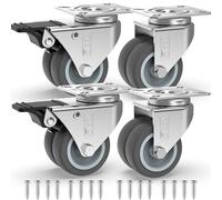 GBL Ruedas para Muebles Pesados con 2 Freno + Tornillos - 50 mm Hasta 400 kg - 4x Ruedas Giratorias Grandes que No Dejan Marcas de Alta Resistencia - Para Mesa Cama Mueble Canape Sofá Palets - Plata