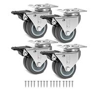 GBL Ruedas Giratorias para Trabajo Pesado con 4 Frenos + Tornillos - 50mm a 400kg - Paquete de 4 Ruedas Silenciosas sin Marcas en el Suelo para Muebles - Ruedas Revestidas de Goma - Plateadas