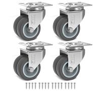 GBL Ruedas para Carga Pesada + Tornillos - 50mm Hasta 200kg - Paquete de 4 Ruedas Silenciosas para Muebles - Ruedas para Carros Cubiertas de Goma - Ruedas Plateadas