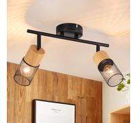 GBLY LED Deckenleuchte Holz Deckenstrahler: E14 Deckenlampe Spots 2 Flammig 350°Schwenkbar Deckenspots Vintage Küchenlampe Industrial Wandstrahler für Wohnzimmer Schlafzimmer Küche Ohne Leuchtmittel