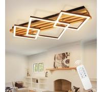 GBLY Plafoniera a LED dimmerabile in legno: Plafoniera quadrata nera da 70 cm, illuminazione moderna per camera da letto, 46 W, per soggiorno, camera da letto, cucina, corridoio e ufficio