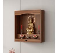 GBPLDMAQ Altar Budista, Mesa de Altar Madera para Montaje en Pared con Luces, Capacidad de Carga 50 Kg para Oración Meditación Hogar(Brown)