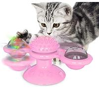 GBSYU Molino de viento interactivo para gatos con hierba gatera: juguetes divertidos para gatos de interior, juguetes divertidos para gatitos con ventosa de bola de luz LED, juguete para masticar