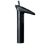 Gbtdoface Grifos de baño dorados, grifo monobloc mezclador para lavabo de encimera, grifo de cascada retro de cobre caliente y frío sobre encimera (negro alto)