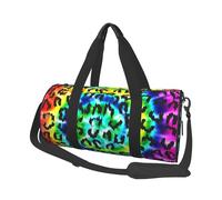 Gbuzozie Bolsa de deporte para gimnasio, bolsa de viaje con compartimento para zapatos, para hombres y mujeres, plegable, ligera, para yoga, gimnasio, bolsa deportiva, Estampado de leopardo y arcoíris