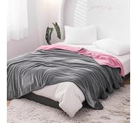 GBYcLyw Manta reversible impermeable para cama de 200 x 230 cm, funda de cama de franela para parejas, manta de cama a prueba de manchas para protectores de colchón, tamaño Queen y King (gris y rosa)