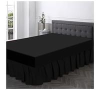GC GAVENO CAVAILIA Base de polialgodón con Volantes, tamaño Individual, Faldas elásticas en Las Esquinas, Envoltura de Cama Lisa Transpirable, poliéster y algodón, Color Negro, sábana Bajera tamaño