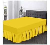 GC GAVENO CAVAILIA Base de polialgodón con Volantes, tamaño Individual, Faldas elásticas en Las Esquinas, Envoltura de Cama Lisa Transpirable, poliéster y algodón, limón, sábana Bajera tamaño King