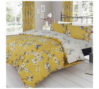 GC GAVENO CAVAILIA Birdie Blossom Funda de edredón de Lujo con diseño de Flor de pájaro, fácil Cuidado, Suave y Acogedor, Juego de Cama Reversible, Polialgodón, Ocre, King (230 x 220cm)