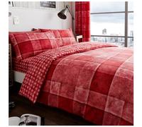 GC GAVENO CAVAILIA Denim Check Lujoso Juego de Cuadros de Mezclilla edredón y Funda de Almohada, poliéster y algodón, Gris, Individual, polialgodón, Rojo, Sencillo, Single (135 x 200cm)