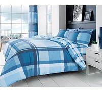 GC GAVENO CAVAILIA Funda de edredón y Fundas de Almohada a Cuadros | Ropa de Cama de polialgodón tamaño King (230 x 220 cm) | Fundas de Cama Suaves Color Azul