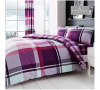 GC GAVENO CAVAILIA Funda de edredón y Fundas de Almohada a Cuadros | Ropa de Cama de polialgodón tamaño King (230 x 220 cm) | Fundas de Cama Suaves Color Morado