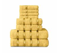 GC GAVENO CAVAILIA Juego de 8 Toallas de algodón Egipcio, Toalla de Cara, Toalla de Mano, Toalla de baño, Toallas de Secado rápido y Altamente absorbentes, Color Ocre, Toallas Lavables para baño