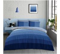 GC GAVENO CAVAILIA Juego de funda de edredón individual (135 x 200 cm), fundas de edredón reversibles y geométricas de lino, juegos de ropa de cama individual de polialgodón, lino lavable, azul marino