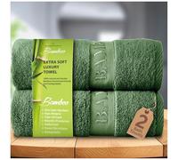GC GAVENO CAVAILIA Paquete de 2 Toallas de baño Grandes de bambú (70 x 120 cm), Toallas de Secado rápido Altamente absorbentes (40% algodón, 60% bambú), Toalla de baño Lavable, Color Verde, 500 g/m²