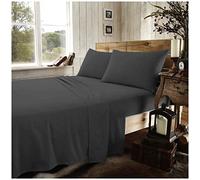 GC GAVENO CAVAILIA Sábana Bajera Ajustable de Franela teñida de fácil Cuidado, 100% algodón Cepillado, Accesorio de Lujo, Ropa de Cama Suave y acogedora, Color carbón, sábana de tamaño Doble