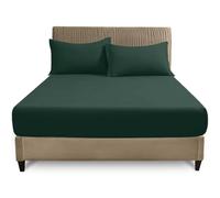 GC GAVENO CAVAILIA Sábana Bajera Ajustable de polialgodón y Lino (180 x 200 cm), sábana Bajera Ajustable de 25 cm de Profundidad, tamaño Super King, Tela hipoalergénica Lavable a máquina, Color Verde