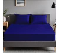 GC GAVENO CAVAILIA Sábana Bajera Ajustable Individual Transpirable de 25 cm de Profundidad, Lisa (90 x 190 cm), de fácil Cuidado, Resistente a la decoloración, Tela Suave de polialgodón, Color Azul