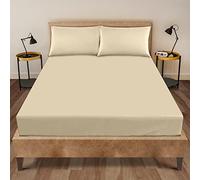 GC GAVENO CAVAILIA Sábana Bajera Ajustable para Cama Individual, sábana Bajera de Tela de polialgodón Que no Necesita Planchado, sábana de 25 cm, Resistente a la decoloración, Color Crema