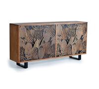 GC GINER & COLOMER Aparador de Madera de Acacia Tallado a Mano - 2 Puertas - Mueble de Almacenaje - Aparador Entrada - Mueble de Salón - 190 x 94 x 42 cm - Colección Tropicana