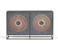 GC GINER & COLOMER Aparador de Madera de Mango - 4 Puertas con Tallado Circular - Mueble de Almacenaje - Aparador Entrada - Mueble de Salón - 91 x 150 x 40 cm - Colección Wood Mandala