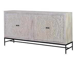 GC GINER & COLOMER Aparador de Madera de Mango - 4 Puertas Talladas a Mano - Mueble de Almacenaje - Aparador Entrada - Mueble de Salón - 90 x 170 x 39 cm