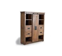 GC GINER & COLOMER Armario de Madera de Mango - Armario Recibidor con 4 Cajones, Puerta Corredera y Detalles en Metal - Mueble Auxiliar Salón - Estilo Industrial - 170x140x45 cm - Colección Júpiter