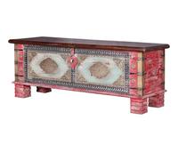 GC GINER & COLOMER Baúl de Madera de Mango con Detalles en Bronce - Cofre de Almacenaje Rosa y Gris con Tapa Marrón 45 x 116 x 40 cm