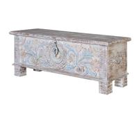 GC GINER & COLOMER Baúl de Madera de Mango con Relieves en el Frontal - Cofre de Almacenaje Blanco Envejecido y Marrón 45 x 116 x 40 cm