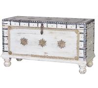 GC GINER & COLOMER Baúl de Madera de Mango Estilo Étnico con Detalles en Bronce - Cofre de Almacenaje Blanco Envejecido 57 x 100 x 40 cm