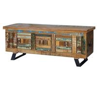 GC GINER & COLOMER Baúl de Madera Reciclada Multicolor con Patas de Hierro - Cofre de Almacenaje 47 x 116 x 40 cm - Colección Hyderabad