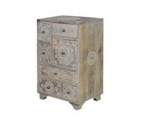 GC GINER & COLOMER Cajonera de Madera de Mango - Mueble con 7 Cajones y Detalles Pintados a Mano - Mueble de Almacenamiento - Acabado Natural - 66 x 42 x 30 cm