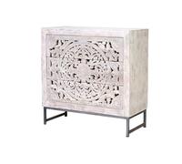 GC GINER & COLOMER Cómoda de Dormitorio - Mueble para Ropa de Madera de Mango - Sinfonier con 3 Cajones - Base de Hierro - Blanco Envejecido 81 x 80 x 35 cm - Colección Mykonos