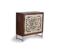 GC GINER & COLOMER Cómoda de Dormitorio - Mueble para Ropa de Madera de Mango - Sinfonier con Frontal Tallado y Puertas en Pan de Plata - Patas Metálicas - 80 x 80 x 35 cm