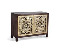 GC GINER & COLOMER Cómoda de Dormitorio - Mueble para Ropa de Madera de Mango - Sinfonier con Puertas en Pan de Oro - Tallado a Mano - 80 x 110 x 40 cm