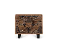 GC GINER & COLOMER Cómoda de Dormitorio - Mueble para Ropa de Madera Maciza de Acacia - Sinfonier con 3 Cajones - Patas de Metal Natural y Negro - 83 x 93 x 40 cm - Colección Tropicana