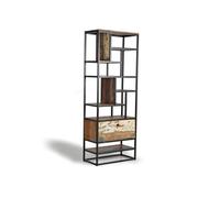 GC GINER & COLOMER Librería Industrial - Fabricada con Madera Reciclada y Metal - Estantería de Diseño Abierto y Puerta Abatible - Pieza Expositiva - Multicolor - 212 x 80 x 40 cm