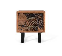 GC GINER & COLOMER Mesita de Noche - Mueble de Dormitorio - Mesilla de Madera Maciza de Acacia y Metal - Mesita Pequeña - Moderno y Funcional - Natural y Negro - 56 x 50 x 40 cm - Colección Tropicana