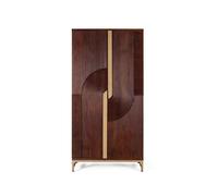 GC GINER & COLOMER Mueble Bar - Botellero de Madera Maciza de Mango - Mini Bar con 2 Puertas y Base de Metal - Mueble Bar de Salón con Acabado Cerezo - 179 x 91 x 53 cm